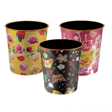 Plastic Open Top Flower Printed Dust Bin